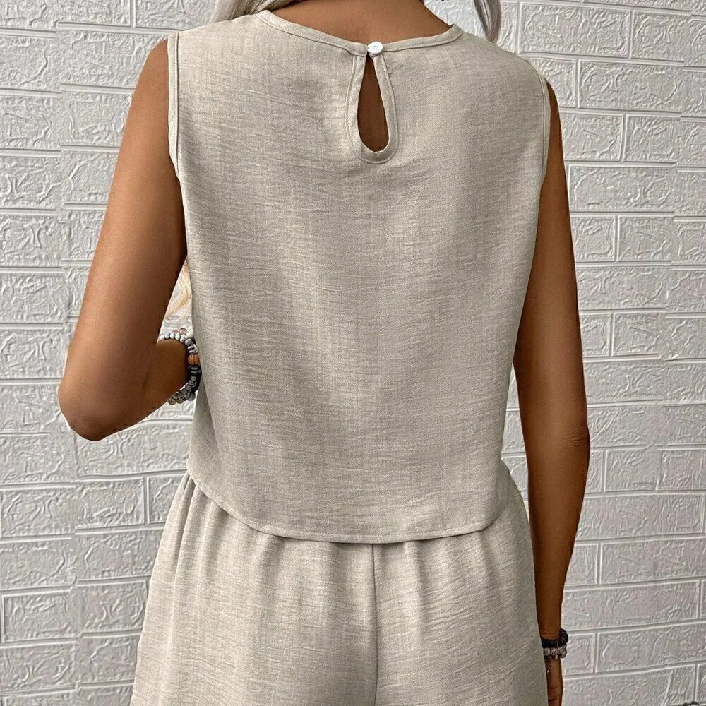 Apricot Casual Women's Solid Color Top And Shorts Set - Picture 2 of 6